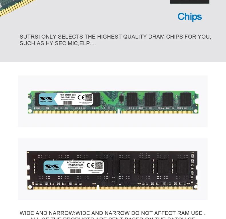 Suntrsi Memoria Rams DDR2 2 ГБ 800 МГц 1,8 в 240pin Высокая совместимость DDR настольная память для настольного компьютера