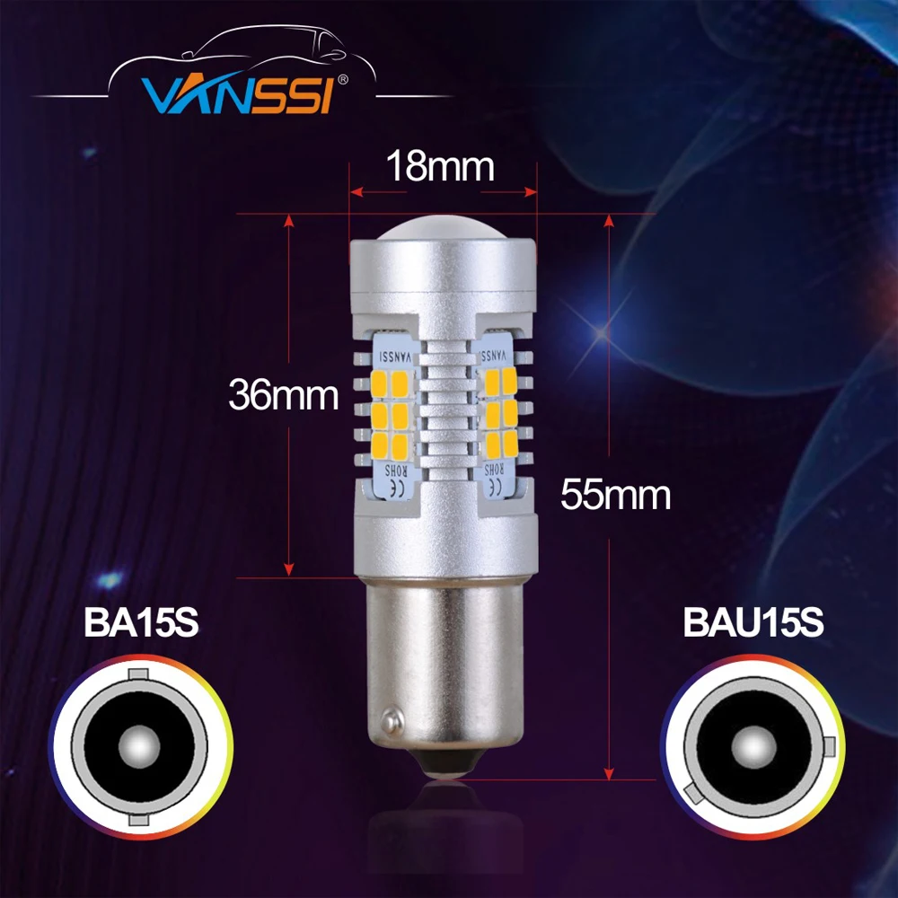 VANSSI 2 X PY21W BAU15S 1156 светодиодный 150 градусов 21 SMD ные лампы поворотники желтого и