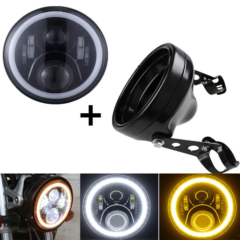 Мото Аксессуары 60 Вт светодиодные фары " ангельские глазки фары Hi/Low beam moto rcycle фары Mouting с 7-дюймовым корпусом ведро