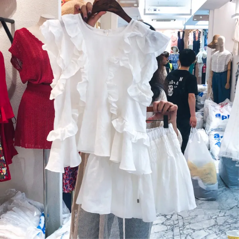 white sets Neploe/летний комплект из 2 предметов, женская футболка без рукавов с оборками, эластичная юбка, шорты, комплекты, корейские свободные спортивные костюмы, женская одежда - Цвет: white sets
