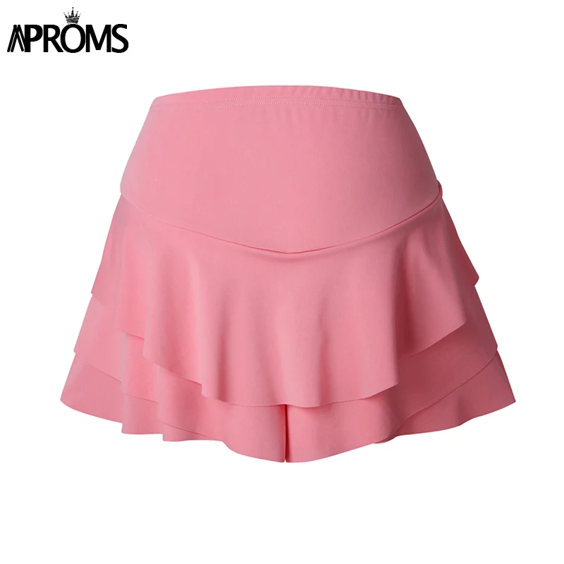 Aproms желтый розовый оборками шорты юбки для Для женщин Повседневное Шорты с высокой талией дамы высокого уличный стиль Skort Pantalon Mujer