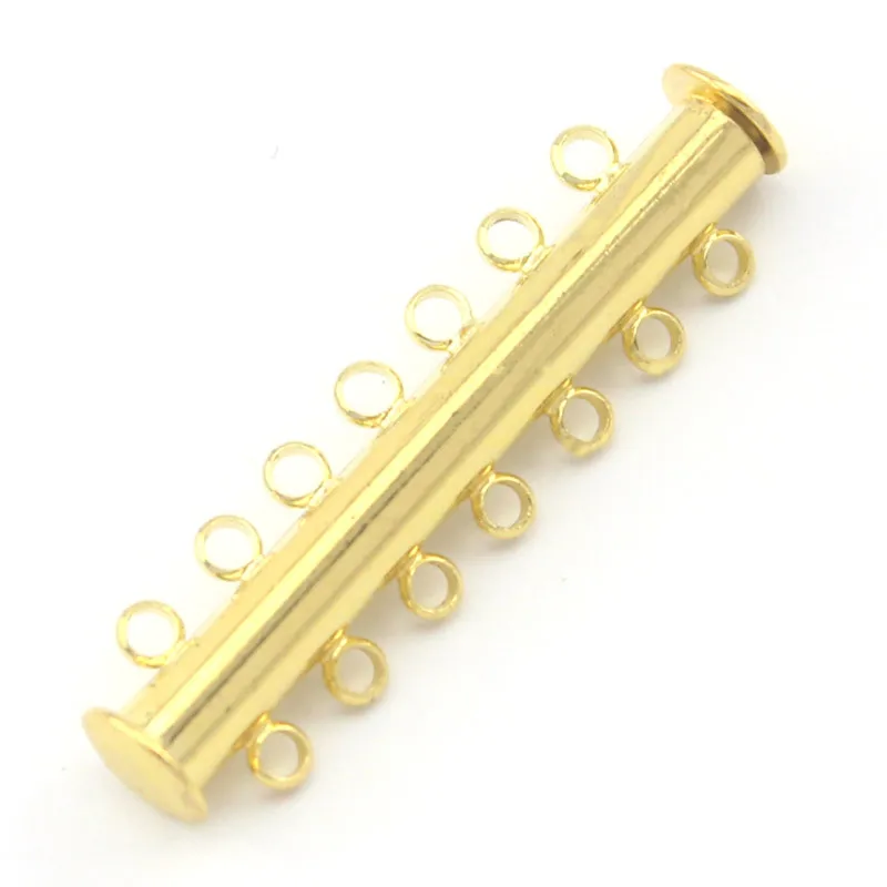 Free shipping 100pcs/Lot 2 3 4 5 6 7 8 9 10 11 12 Strand Hole Wholesale Jewelry Findings Gold Plated Slide Lock Tube Clasps|lock knob|clasp