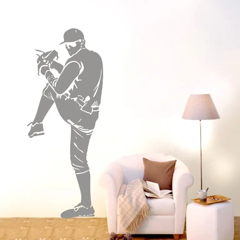 Free Shipping-decor sticker Baseball player sports Wall Decor Removable Vinyl Decal Sticker DIY Mural | Дом и сад