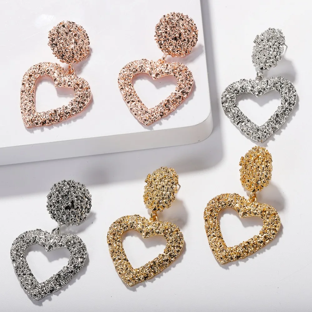 Best lady New Arrivals Metal Heart Drop Dangle Earrings for Women Vintage Love Gift Gold Silver Color Statement Jewelry | Украшения и