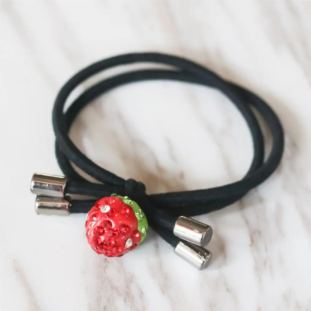 

2 Pcs Fancyin Lovely Strawberry Elastic Hair Bands for Kids Rhinestone Hair Tie Hair Holder Rubber Band Headband