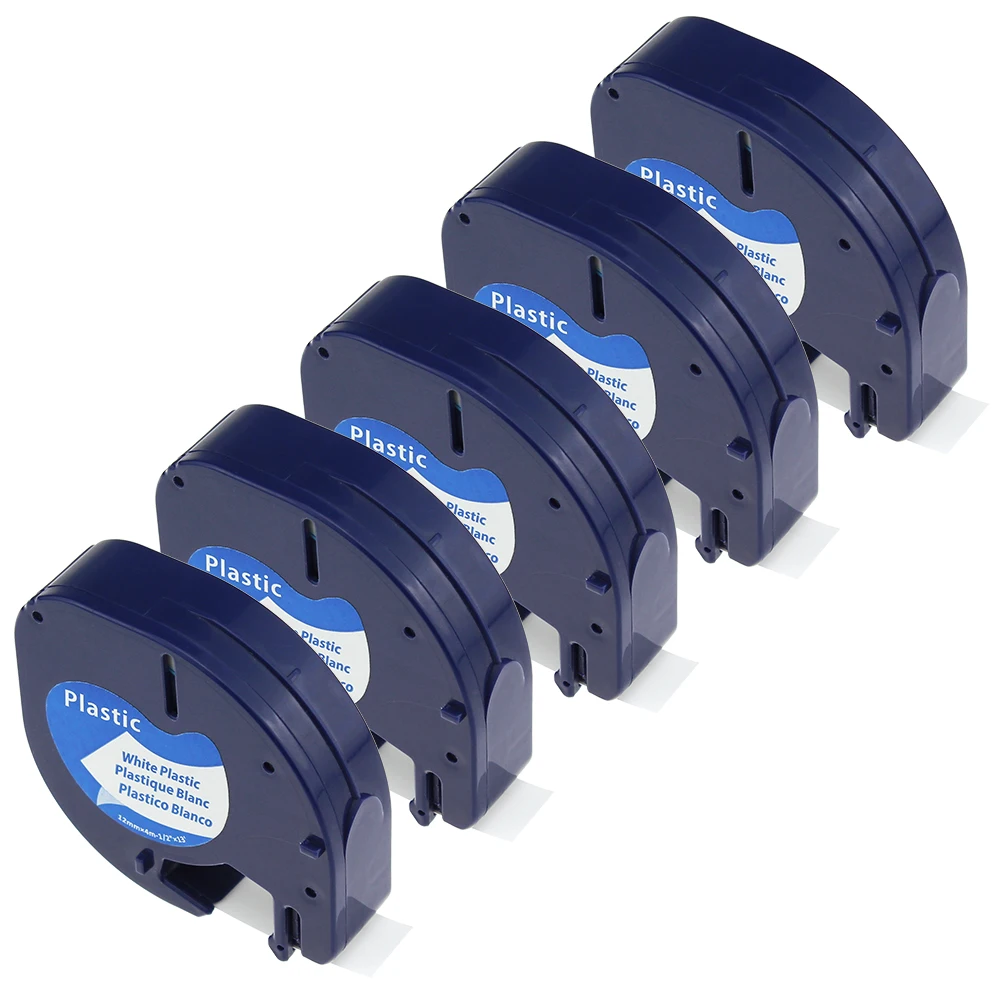 5PK/лот совместимый с dymo Letratag пластиковая лента 12 мм черный на белом LT 91201 91331 для