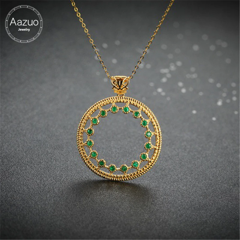 

Ожерелье Aazuo женское из желтого золота 100% пробы с натуральными изумрудами и Зелеными камнями