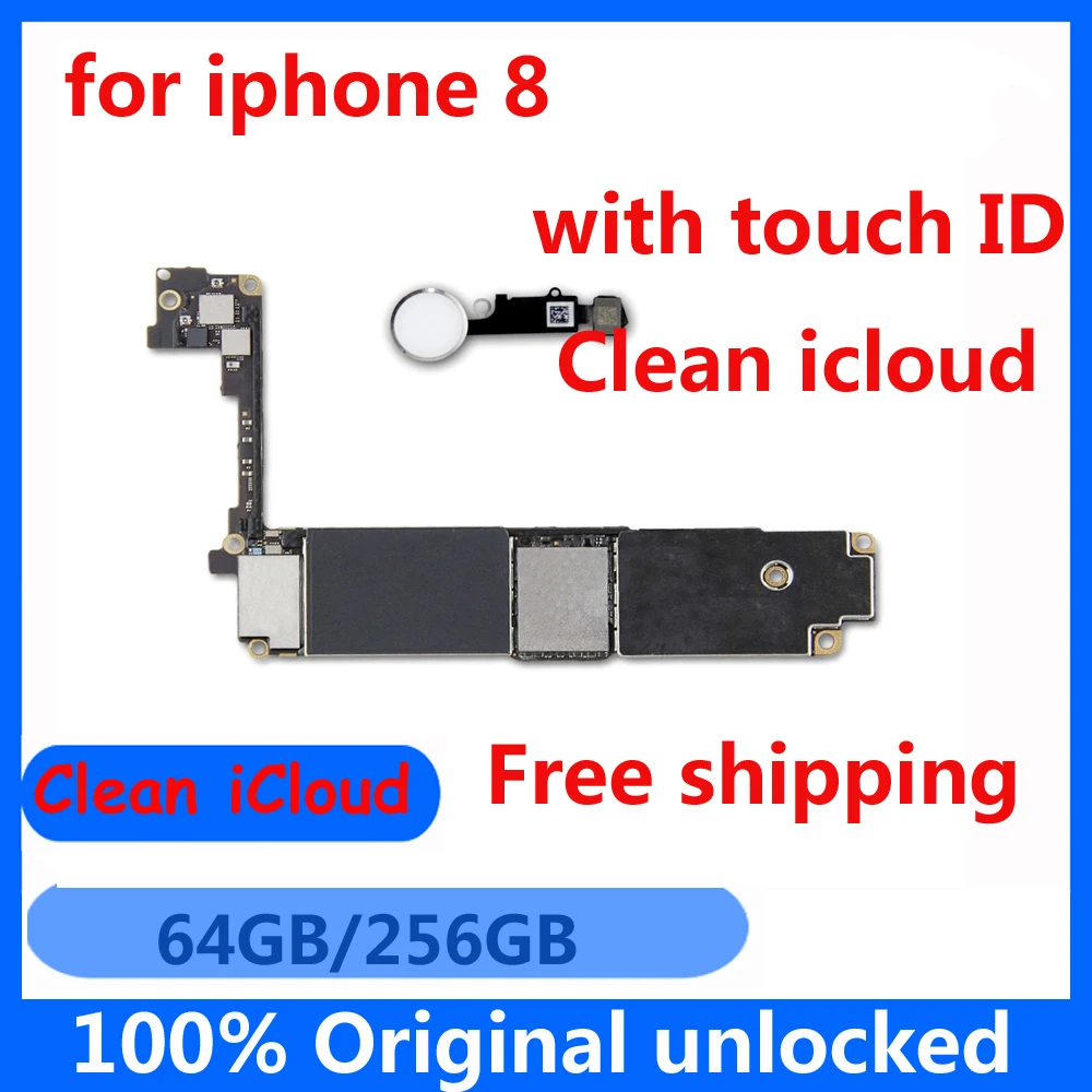 Original Motherboard For Iphone 8 64GB 256GB High Quality Factory Unlocked With / Without Touch ID Mainboard Clean Logic Board