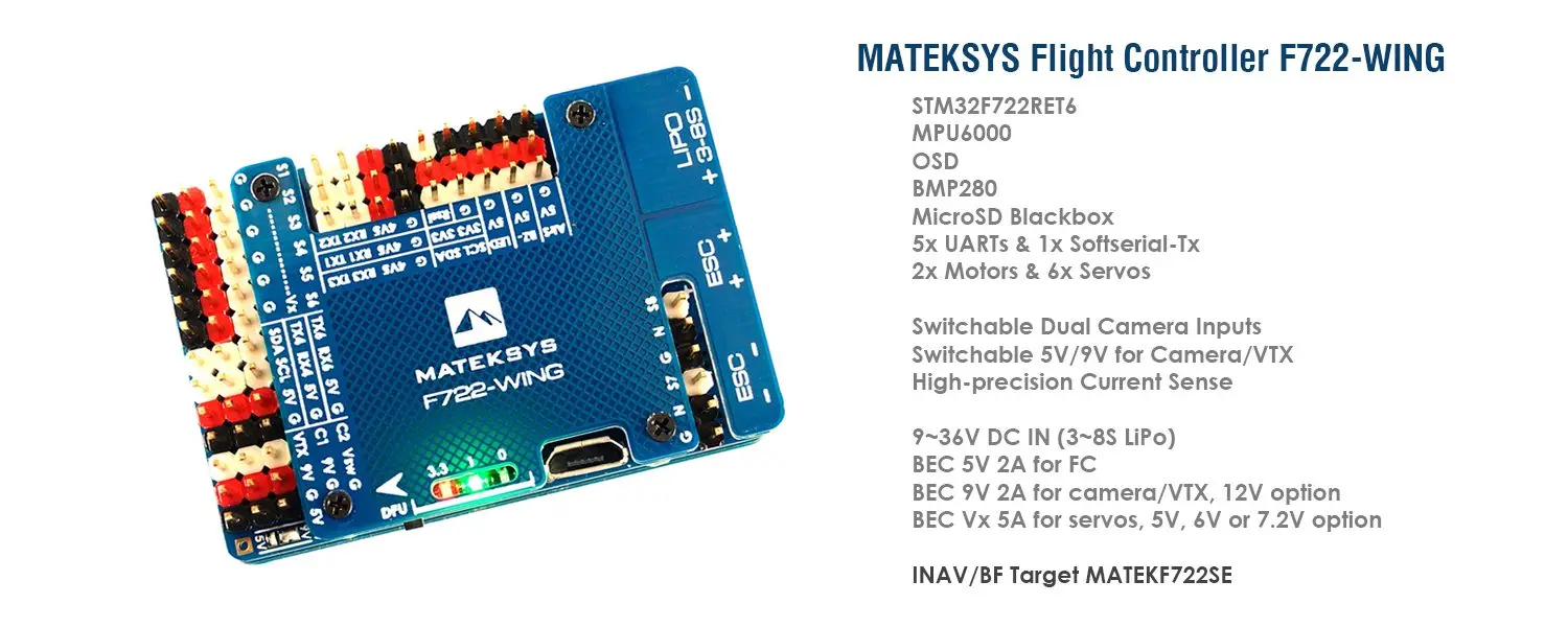 Matek Systems Mateksys F722-WING игровые джойстики F722 крыло FC с PDB Поддержка 3~ 6S Fly крыло с неподвижным крылом