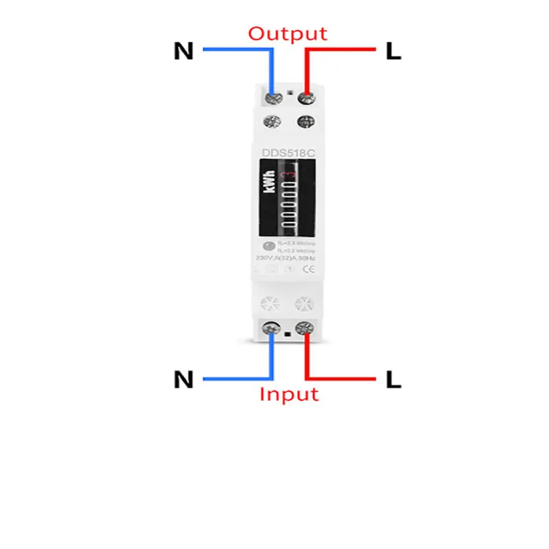 18mm Din Rail Single Phase Analog Counter Electricity Power Consumption Wattmeter Energy Meter Watt kWh 5-32A AC 230V DDS-518C |