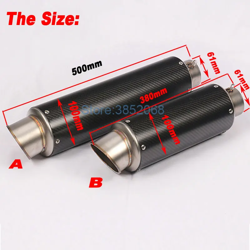 Universal inlet 61mm Motorcycle Muffler Motobike Full Carbon Fiber Escape Moto Scooter Exhaust Fit for ZX6R Z800 | Автомобили и
