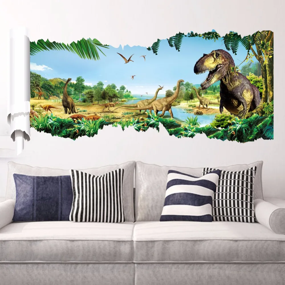 3D Jurassic Dinosaur Eyes Wall Stickers For Kids Rooms Home Decor Cartoon Animal Art Mural Self-adhesive PVC Poster Decals | Дом и сад