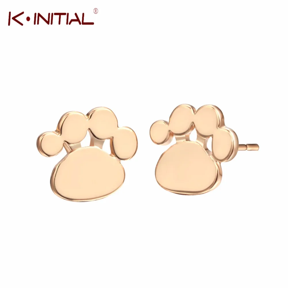 

Kinitial Foot Print Stud Earrings Cats Dogs Bears Paws Print Earring Animal Heart Jewelry for children for pets lovers gift