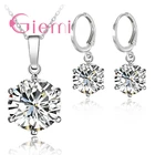 Высокое качество, серебро 925 пробы, простые очаровательные женские ювелирные наборы, красивый блестящий кубический кулон, ожерелье, серьги-кольца