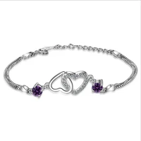 lukeni charm heart purple crystal women bracelets jewelry top quality 925 silver snake bracelet anklets girl fashion accessories