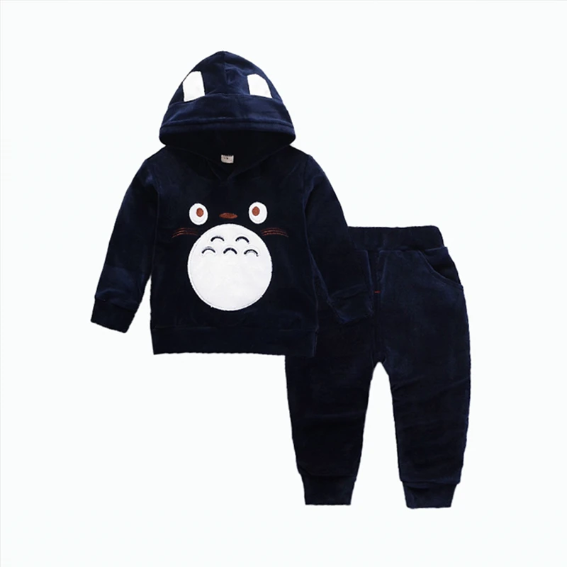 JG longmao navy blue Модная одежда для мальчиков Детский комплект одежды для девочек с героями мультфильмов детская бархатная толстовка с капюшоном и штаны 2 шт./компл. Демисезонный детей ясельного возраста хлопковый комплект спортивной одежды - Цвет: JG longmao navy blue