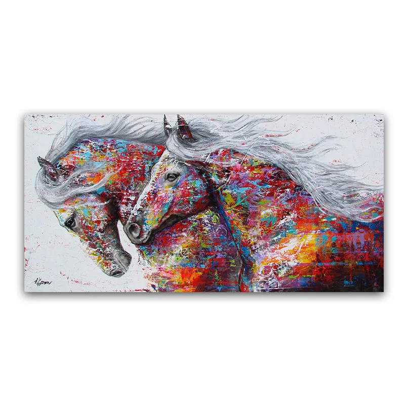 4 Sizes The Two Running Horse Oil Canvas Animal Wall Art Poster Pictures for Living Room Home Decor (No Frame) | Дом и сад