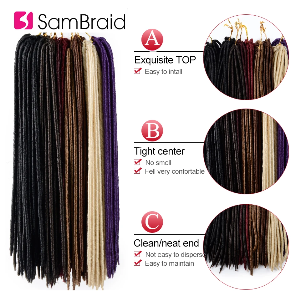 SAMBRAID, вязанные крючком косички, волосы 18 дюймов, искусственные локоны, волосы для наращивания 24 корней, чистый цвет, синтетические косички волос для женщин