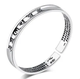 Hot sale promotion 2016 new Buddhist heart sutra 925 sterling silver unisex bangles jewelry wholesale gift | Украшения и