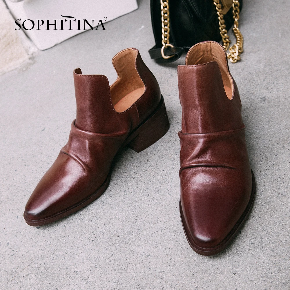 SOPHITINA/женские сапоги из натуральной кожи без шнуровки с острым носком на