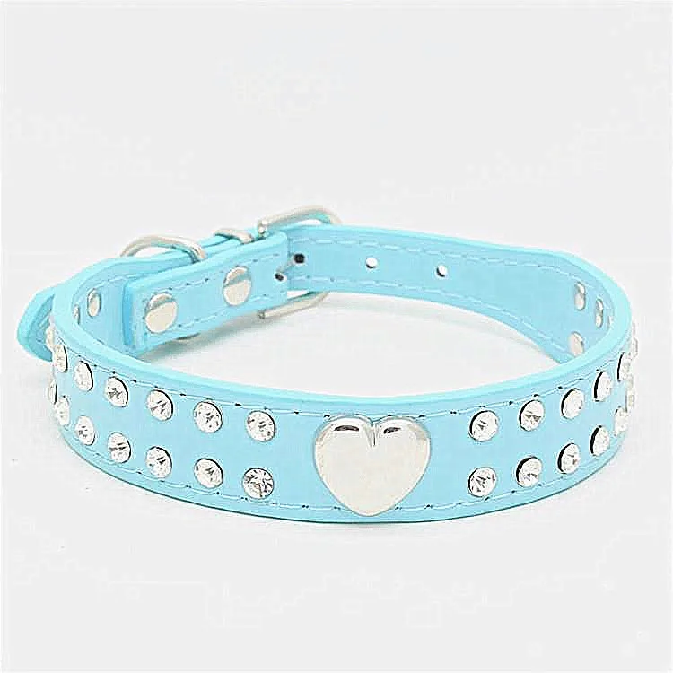 100 шт./лот Быстрая доставка 2 ряда Bling Crystal Rhinestone PU кожаные ошейники для домашних