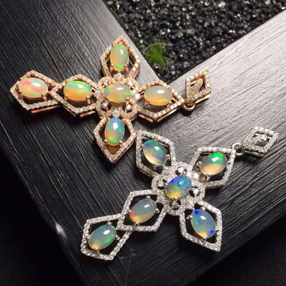 Подвеска с натуральным опалом S925 модное элегантное ожерелье кулоном из