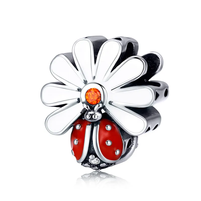 Fit Pandora браслет серебро 925 CZ розовый цветок клевера эльф бабочка Жук бусины S925 оранжевый дугообразные Подвески DIY ювелирные изделия - Цвет: asd1276