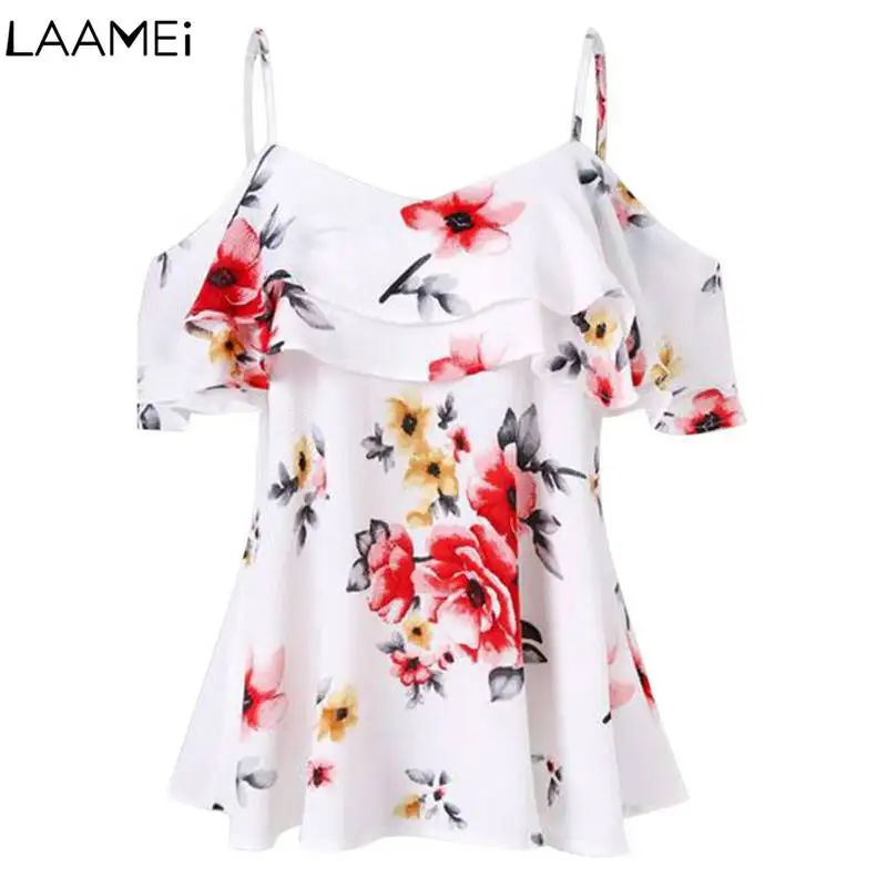 Laamei Для женщин летние Blusa пикантные открытыми плечами Мода 2018 Новый Цветочный