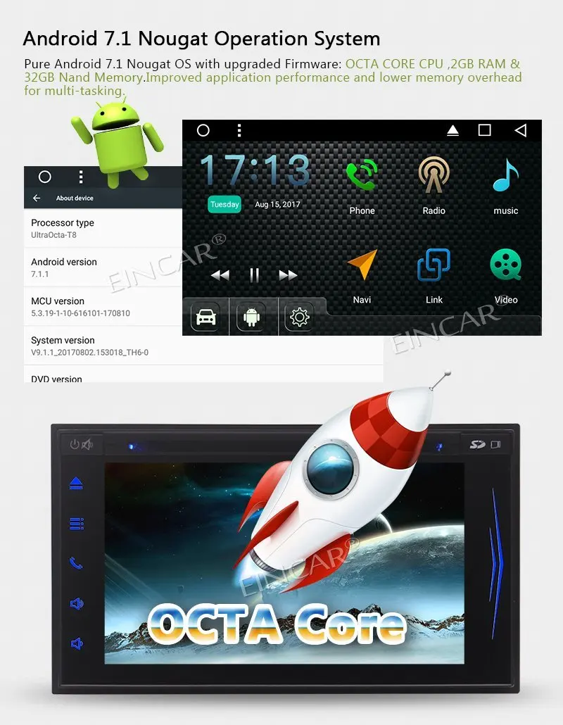 Android 7.1 Восьмиядерный dvd-плеер GPS трекер 7 ''стерео Навигации 2Din головного