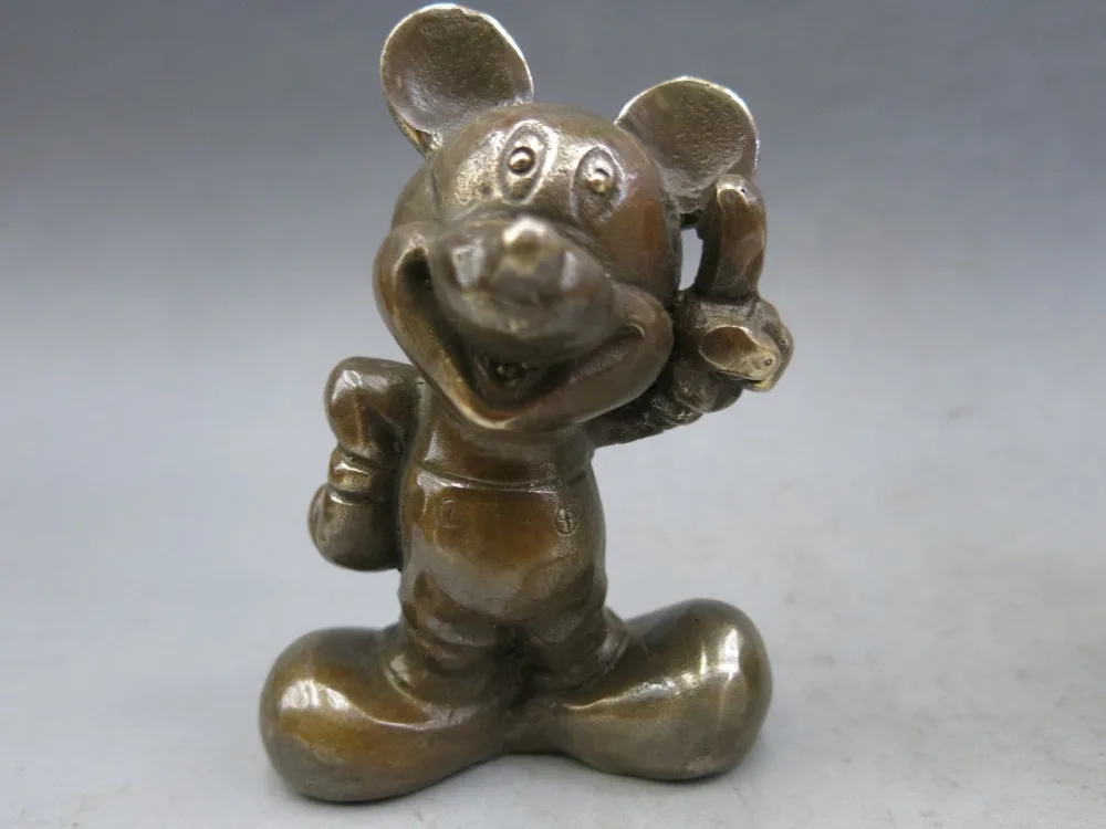 Китайская изящная латунная резная скульптура Микки Маус и Дональд Дак статуи |