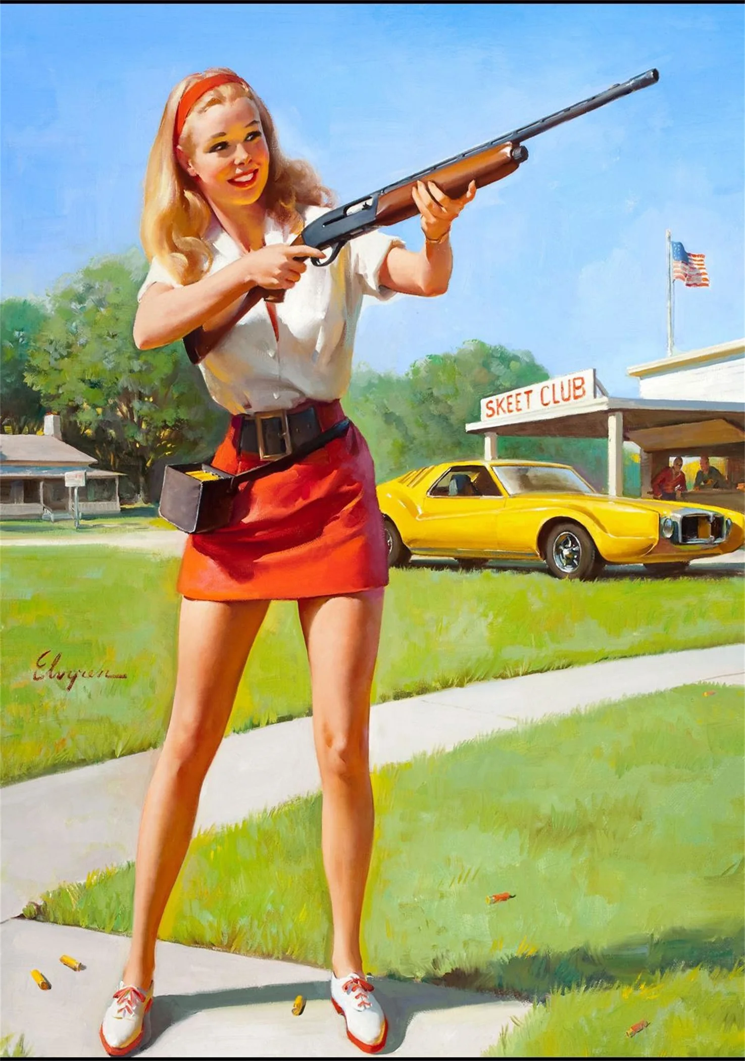 Shotgun Hunt Pin Up девушка поп арт карта постер классический винтажный Ретро Крафт холст