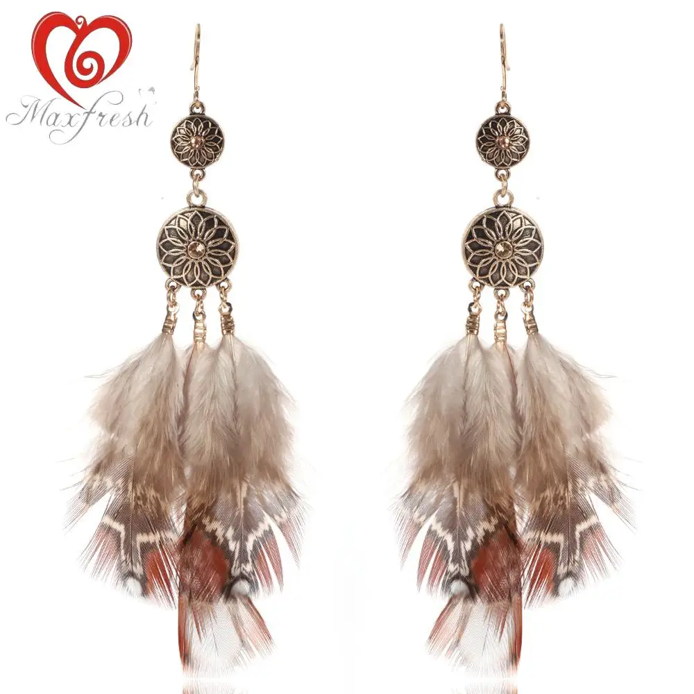 Maxfresh Длинные кисточкой модные перо стиль Этническая Boho Большой Висячие себе