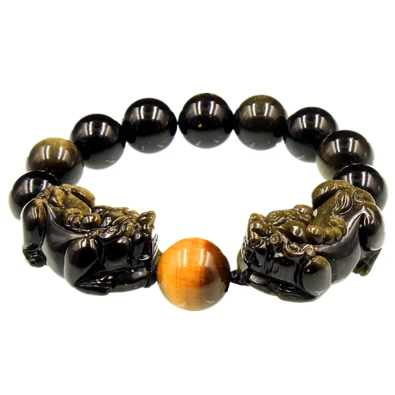 

Good Luck Jewelry Feng Shui Wealth Pixiu Bracelet Golden Obisian Piyao Bracelet Double Pixiu Bracelet Good Luck for Wealth