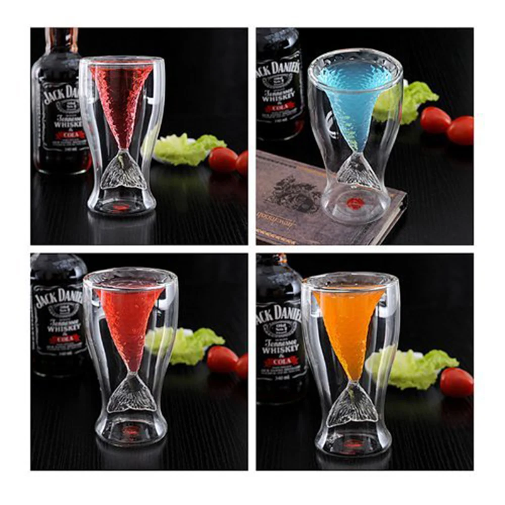 Creative Personality Mermaid Handmade Cocktail Glass Cup Double High-temperature of Juice beer Red Wine cup bar drinkware | Дом и сад