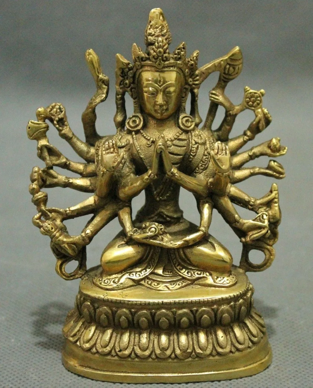 Elaborate Tibetan Buddhism brass Buddha avalokiteshvara exorcism statue