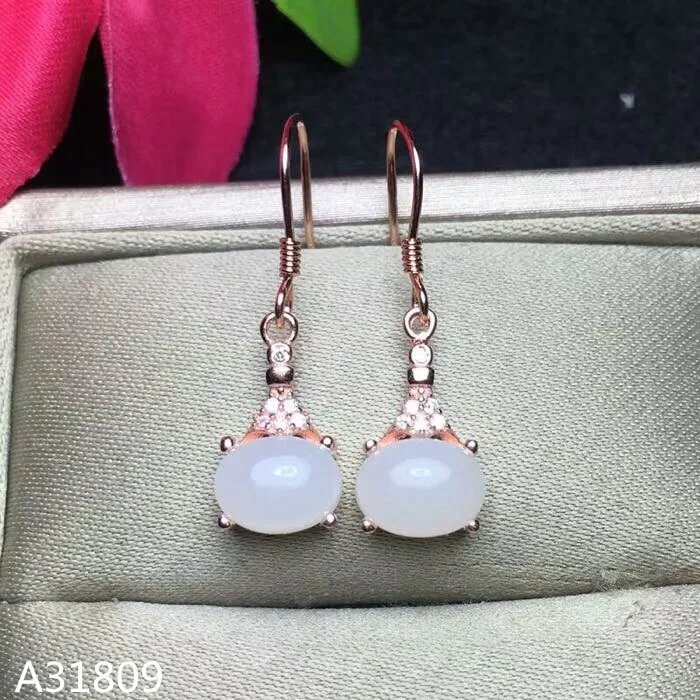 

KJJEAXCMY 925 pure silver inlaid natural and lady Tian Baiyu Earrings Jewelry, elliptical micro insert.