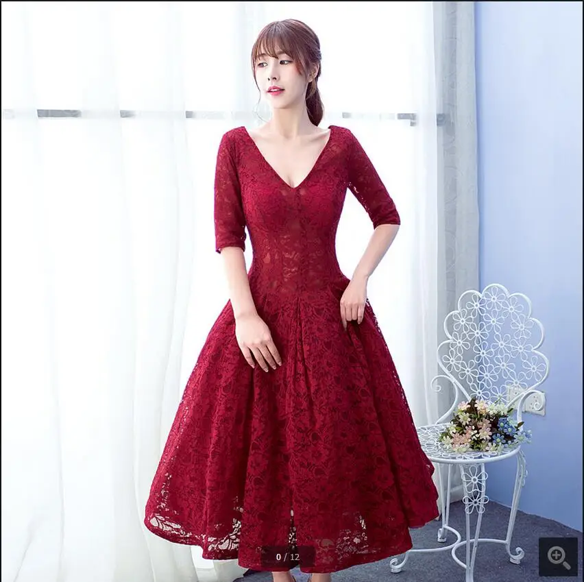 2017 настоящая фотография красное/винное кружевное короткое платье длиной до