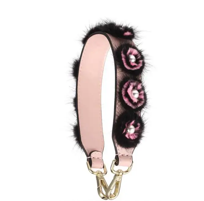 Pink silver Новая шерсятная вязаня шапка с помпоном из натурального меха Дизайн Женские сумки ремень трендовая ручка для сумок запчасти легко застёгивающийся сумка ремни A0052 - Цвет: Pink silver