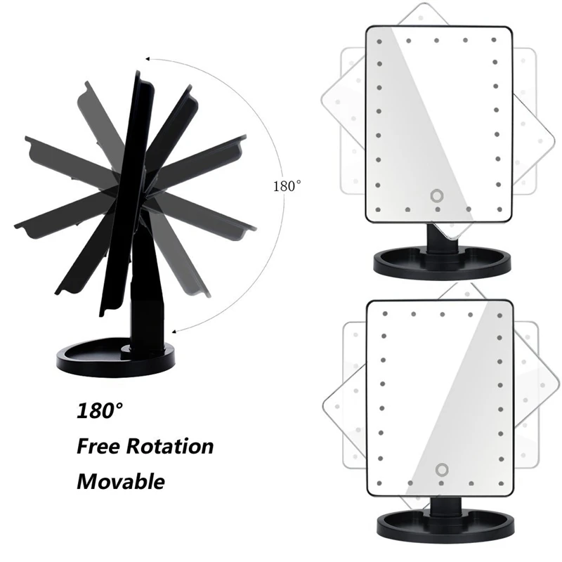22 LED Touch Screen Makeup Mirror 10X Magnifier Bright Lighted Cosmetic Portable Vanity Countertop 180 Rotating | Красота и здоровье