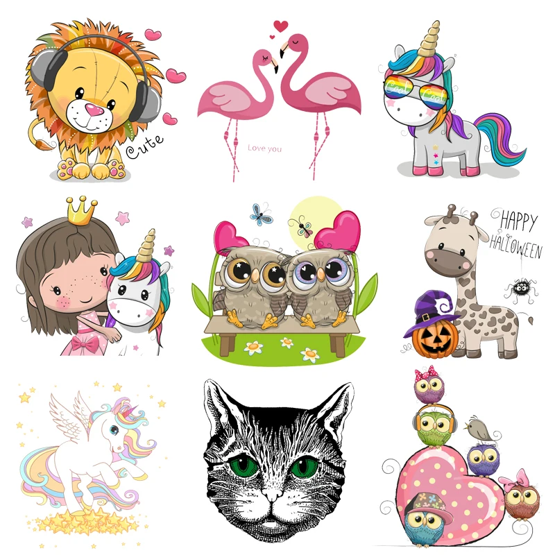 

Iron on Transfer Unicorn Flamingo Owl Patches for Kids Clothing DIY T-shirt Applique Heat Transfer Vinyl Stickers Thermal Press
