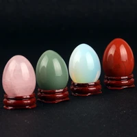 assorted rose quartze red green aventurine egg with wood stand natural bell chakra healing crystal reiki stone carved free pouch