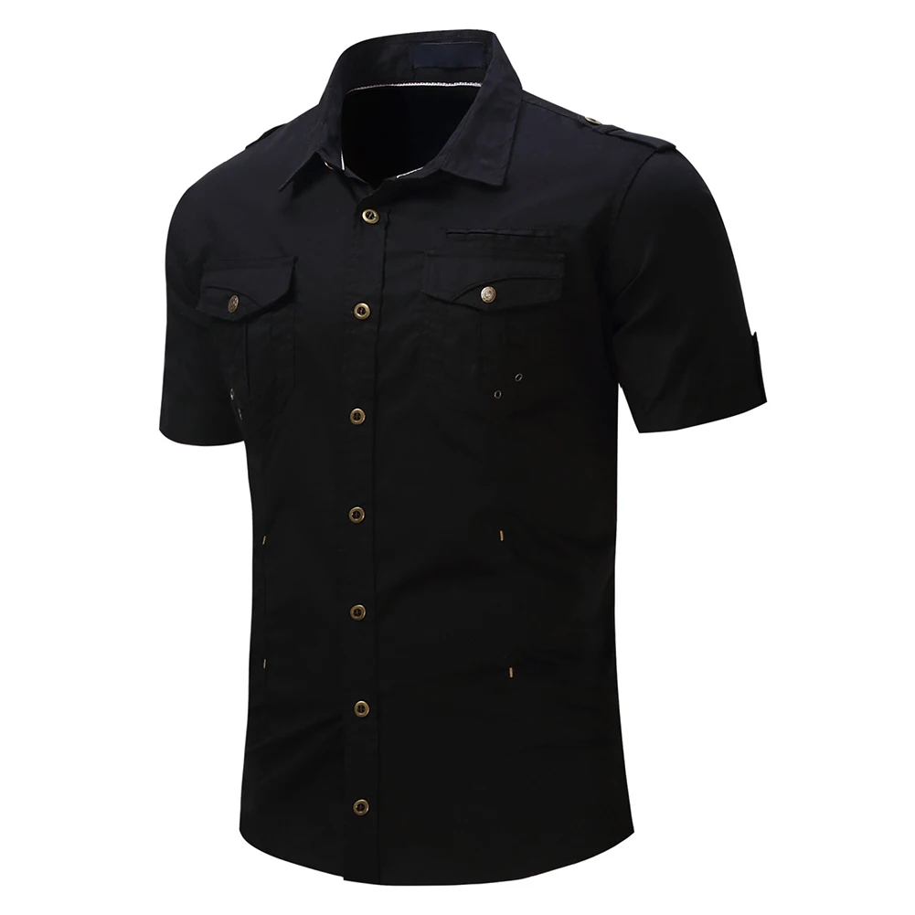 Men's short sleeve Shirt Men Cargo Shirts Fashion Casual Summer Solid Mens Military Plus Size M- | Мужская одежда