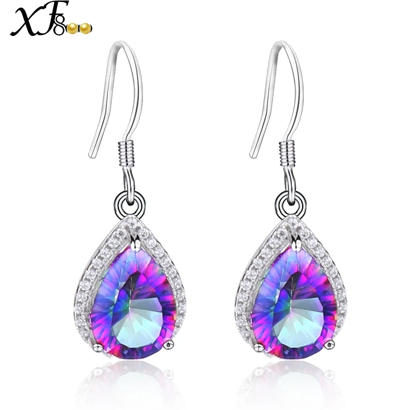 Серьги подвески XF800 из серебра 925 пробы с натуральным топазом 8 х11|drop earrings|earrings