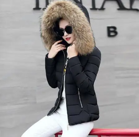 black 3 Зимняя женская куртка зимний теплый пуховик женский короткий приталенный меховой воротник большой размер женское пальто куртка - Цвет: black 3