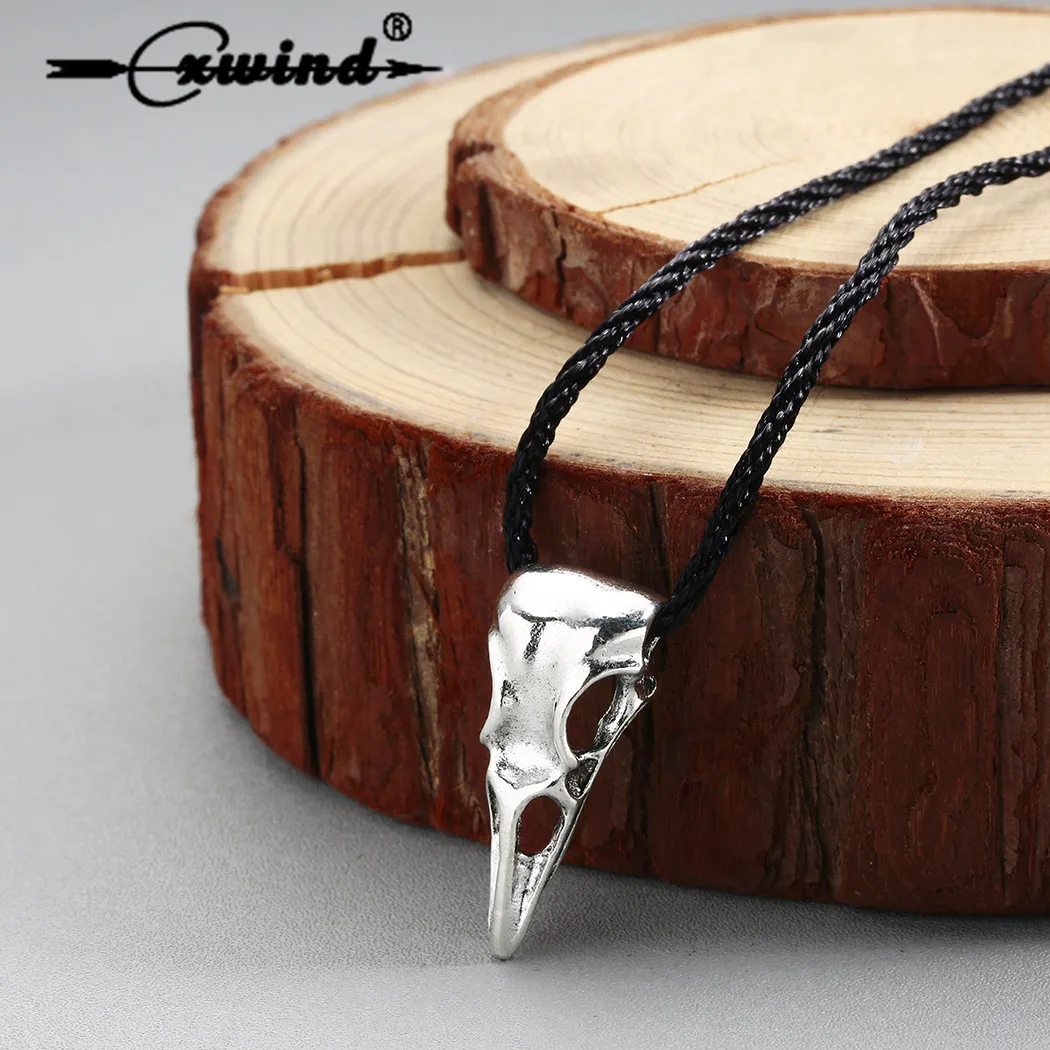 

Vintage Raven Skull Chokers Necklaces 3D Animal Bird Skeleton Pendant Necklace Bronze Viking Jewelry for Men Punk Bijoux