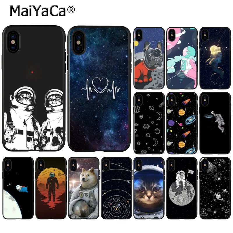MaiYaCa Cat Astronaut Dog Space Moon Novelty Fundas Phone Case Cover for iPhone 5 5Sx 6 7 7plus 8 8Plus X XS MAX XR cover | Мобильные
