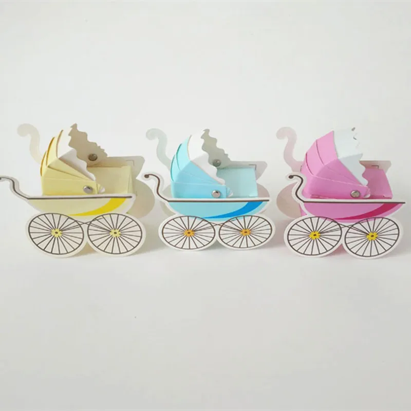 

50pcs Baby Carriage Cardboard Paper Dragee Candy Gift Box Birthday Wedding Party Favor Cookie Packaging Chocolate Wrapping Bags