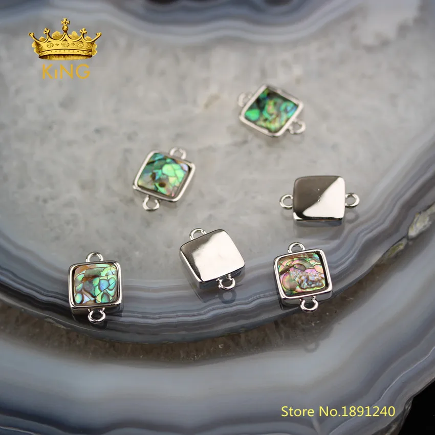 

10pcs/lot Square Shell with Silvery Plating Copper Abalone Shell Connectors for Bracelet Charms Shell Necklace Findings FZ29