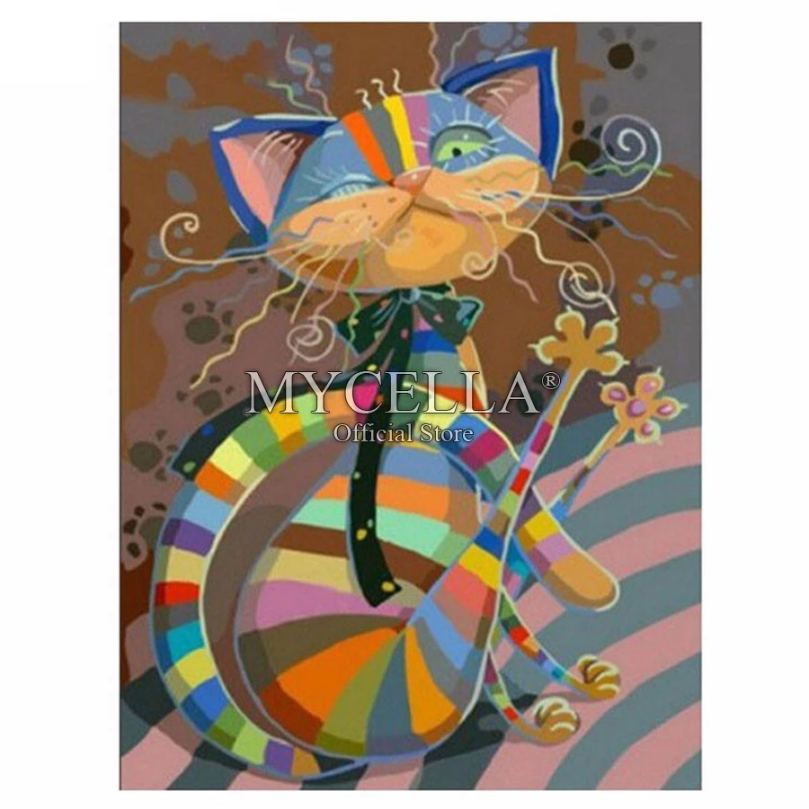 Cartoon Round Diamond Embroidery Animal Cat 5D Diy Painting Cross Stitch Mosaic Needlework Crafts Christmas Gift | Дом и сад