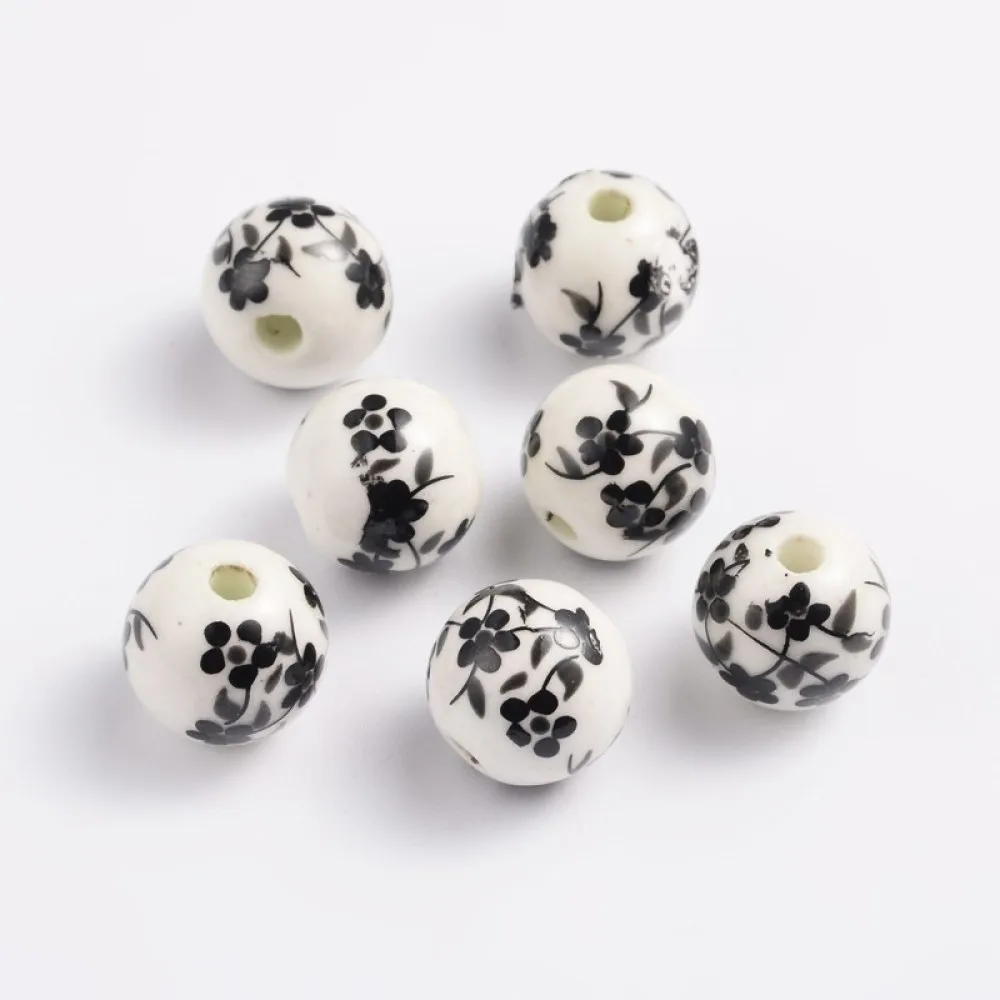 

200pcs 6mm 8mm 12mm Handmade Printed Porcelain Round Bead for Jewelry Making